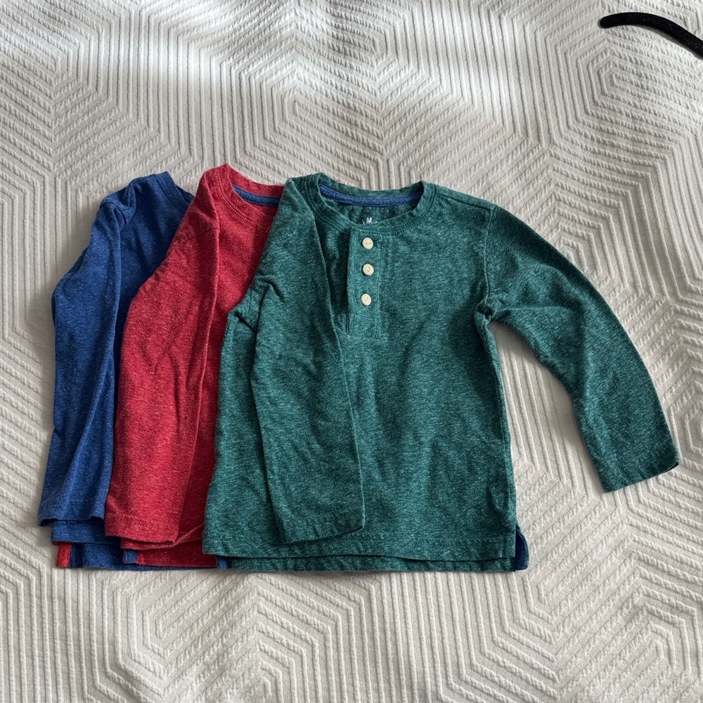 Primary Kids Long Sleeve Henley Shirt Set - Green, Red, and Blue